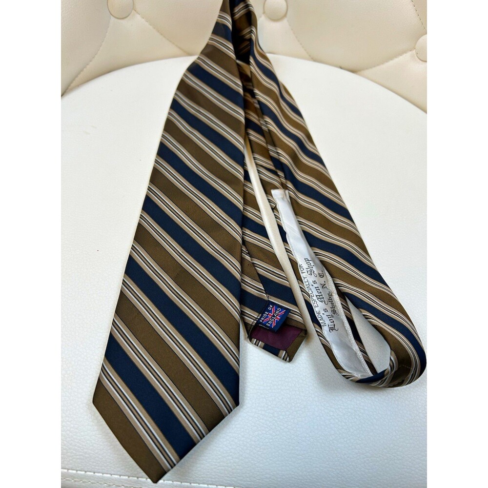 Vintage 80s Pride of England Woven Striped Tie Brown Blue White Pointed